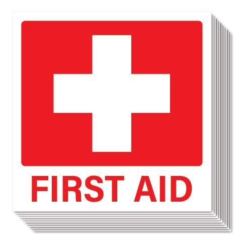 Bulk Case of 168 Sets - First Aid Stickers 10-Pack | Square 5.5-inch by Sutter Signs