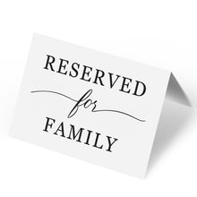 Load image into Gallery viewer, Bulk Case of 100 Sets - Reserved For Family Seating Signs 10 Pack | Elegant 4&quot; x 6&quot; Reserved Table Signs for Wedding Reception Restaurant Party