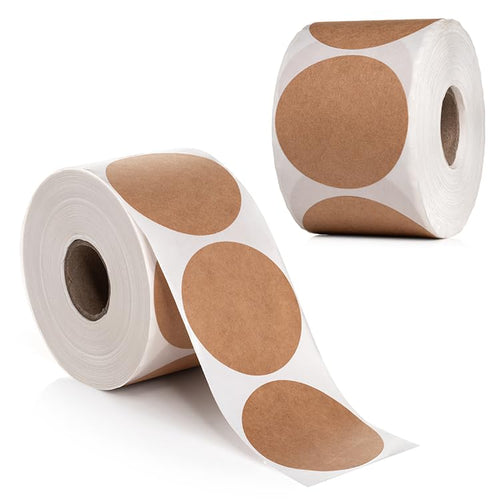 Bulk Case of 50 Sets - 1000pcs Kraft Dot Stickers 2 inch Diameter, 500 per roll (Pack of 2)