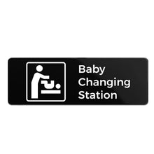 Load image into Gallery viewer, Bulk Case of 100 Sets - Baby Changing Station Sign, Durable ABS Plastic with Full Adhesive Backing, Sign for Restroom Door or Wall, 3x9"