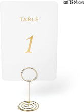 Load image into Gallery viewer, Bulk Case of 20 Sets - Wedding Table Numbers 1-30 Gold Card Holders Set | Elegant Table Seating Signs for Wedding Receptions