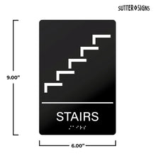 Load image into Gallery viewer, Bulk Case of 100 Signs - Stairs Sign with Braille, Self Adhesive ADA Building Sign, 6&quot; x 9&quot;