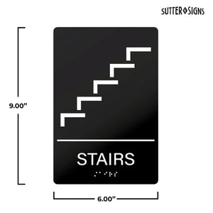 Bulk Case of 100 Signs - Stairs Sign with Braille, Self Adhesive ADA Building Sign, 6" x 9"