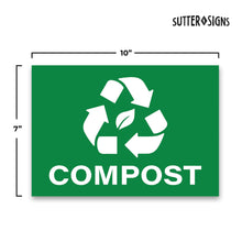 Load image into Gallery viewer, Bulk Case of 177 Sets - Compost Stickers, Self Adhesive Weatherproof Vinyl Stickers, Green, 7&quot; x 10&quot; (Pack of 4)
