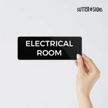 Load image into Gallery viewer, Bulk Case of 250 Signs - Electrical Room Sign, Durable ABS Plastic with Full Adhesive Backing, Sign for Door or Wall, 2x6&quot;
