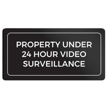 Load image into Gallery viewer, Bulk Case of 100 Signs - Property Under 24 Hour Video Surveillance Sign, 3x6" ABS Plastic Adhesive Security Camera Warning Plaque for Home &amp; Business