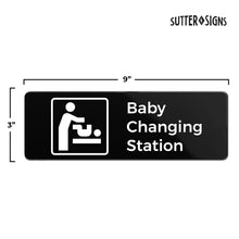 Load image into Gallery viewer, Bulk Case of 100 Sets - Baby Changing Station Sign, Durable ABS Plastic with Full Adhesive Backing, Sign for Restroom Door or Wall, 3x9"