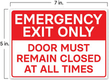Load image into Gallery viewer, Bulk Case of 250 Sets - 4pk Emergency Exit Only Door Must Remain Closed Signs | Self Adhesive Vinyl Stickers for Emergency Exit Doors, 5 x 7 Inch
