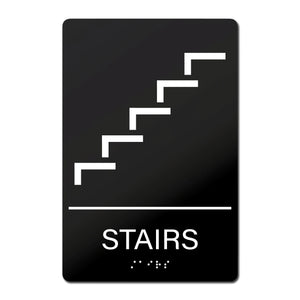 Bulk Case of 100 Signs - Stairs Sign with Braille, Self Adhesive ADA Building Sign, 6" x 9"