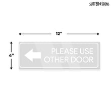 Load image into Gallery viewer, Bulk Case of 200 Sets - Please Use Other Door Stickers, Left and Right Arrow Decals, 12&quot; x 4&quot; Transparent  Stickers (Pack of 4)