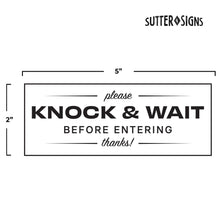 Load image into Gallery viewer, Bulk Case of 250 Sets - 2pk Please Knock &amp; Wait Before Entering Door Sign Decals, 5&quot; x 2&quot; (White)