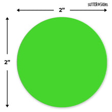 Load image into Gallery viewer, Bulk Case of 100 Rolls - 300pcs Neon Green Dot Sticker Label Roll, 2&quot; Diameter Labels, 300/roll