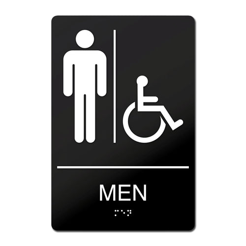 Bulk Case of 250 Sets - Men's Room Sign - Self-Adhesive ABS Plastic Braille Sign - 9