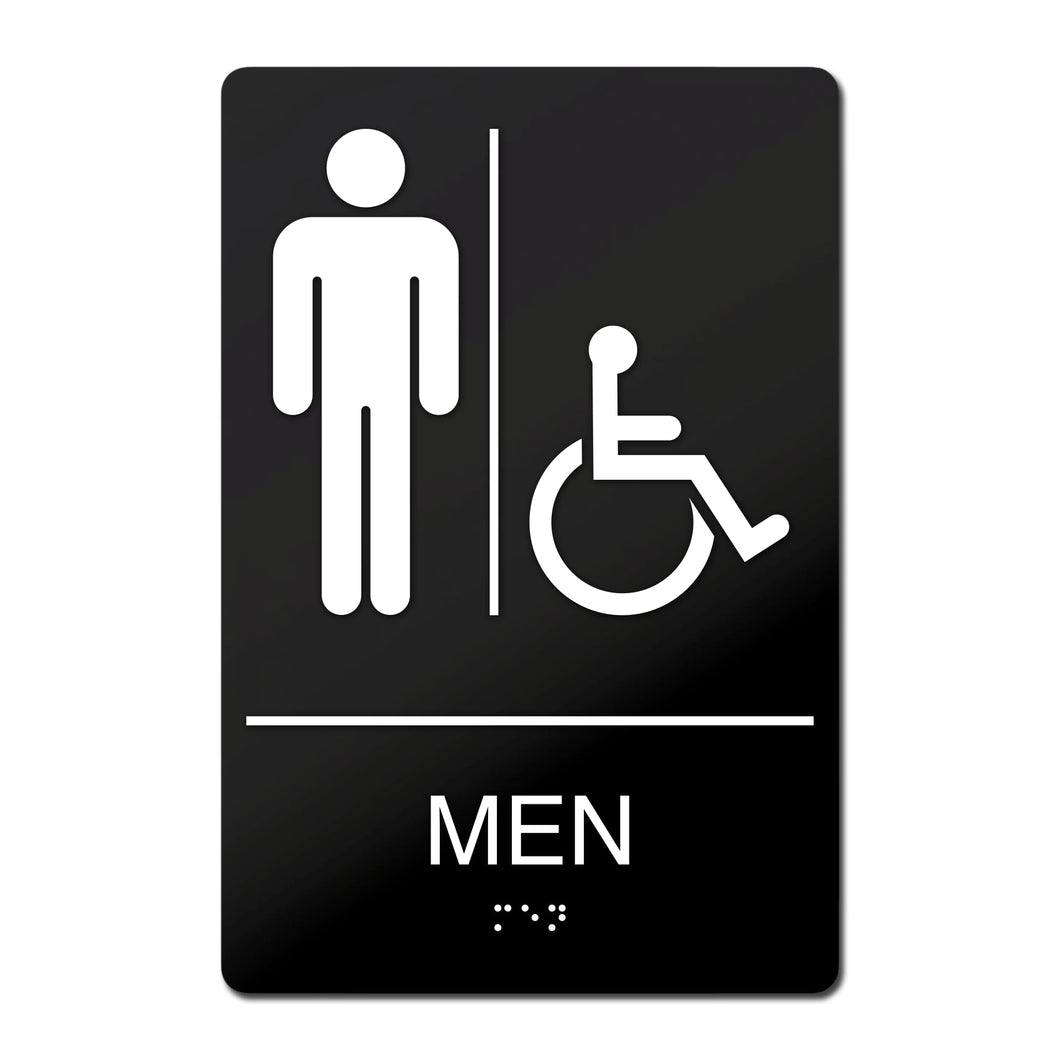 Bulk Case of 250 Sets - Men's Room Sign - Self-Adhesive ABS Plastic Braille Sign - 9