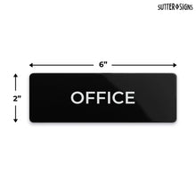 Load image into Gallery viewer, Bulk Case of 100 Signs - Office Sign 2x6", Durable ABS Plastic with Full Adhesive Backing, Sign for Door or Wall