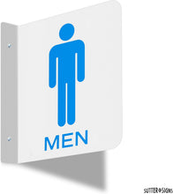 Load image into Gallery viewer, Bulk Case of 100 Sets - Men's Restroom Projecting Sign | Double Sided Mens Room Wall Sign, 6" x 6"