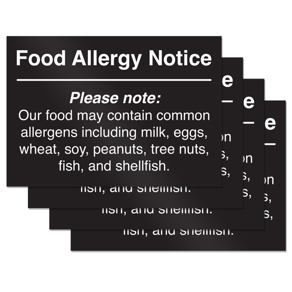 Bulk Case of 168 Sets - Food Allergy Notice Stickers, Restaurant Food Service Signs, Self Adhesive Vinyl Stickers, 10