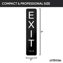Load image into Gallery viewer, Bulk Case of 100 Sets - Exit Sign with Braille Self Adhesive Plastic ADA Sign 2" x 9", Self Adhesive Plastic ADA Building Sign, 2" x 9" Vertical Orientation