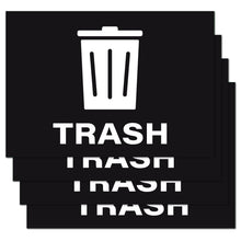 Load image into Gallery viewer, Bulk Case of 200 Sets - Trash Stickers, Self Adhesive Weatherproof Vinyl Stickers, Black, 7&quot; x 10&quot; (Pack of 4)