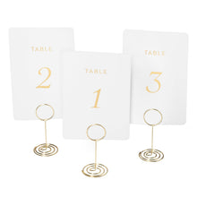 Load image into Gallery viewer, Bulk Case of 20 Sets - Wedding Table Numbers 1-30 Gold Card Holders Set | Elegant Table Seating Signs for Wedding Receptions