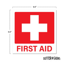 Load image into Gallery viewer, Bulk Case of 168 Sets - First Aid Stickers 10-Pack | Square 5.5-inch by Sutter Signs