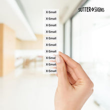 Load image into Gallery viewer, Bulk Case of 100 Rolls - 250pcs X-Small Clothing Size Strip Labels, 1.25" x 5", X-Small, 250/Roll, Clear Size Strip Sticker Labels for Shirts, Pants, Accessories, Retail Clothing