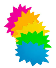 Load image into Gallery viewer, Bulk Case of 96 Sets - Starburst Signs with Stickers 100pcs | Sale Price Tags for Garage Sale, Estate Sale, Yard Sale, Retail Supplies. 50pcs Price Sign Cards &amp; 50pcs Strong Sticker Dots. 4x6 inch (Solid Neon)