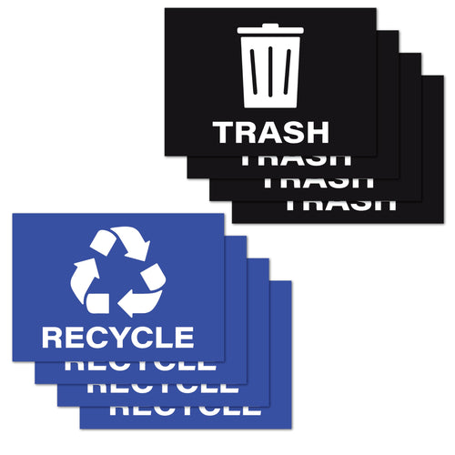 Bulk Case of 100 Sets - 4pc Recycle Stickers + 4pc Trash Stickers | Weatherproof Vinyl Sticker Recycling Signs for Trash Bins, 7