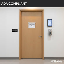 Load image into Gallery viewer, Bulk Case of 100 Sets - Exam Room Sign with Braille, Self-Adhesive Plastic Examination Room Sign for Medical Office, 6" x 3", Black/White, ABS Plastic