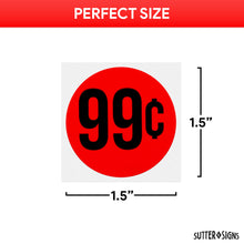 Load image into Gallery viewer, Bulk Case of 50 Rolls - 1000pcs $0.99 Stickers for Discount Promotional Retail, 1.5" Diameter Sticker, Bright Red, Perforated Labels
