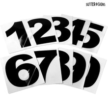 Load image into Gallery viewer, Bulk Case of 50 Sets - Black Vinyl Numbers 6 Inch 0-9 (2 Sets) - Weatherproof Peel and Stick Adhesive Number Stickers