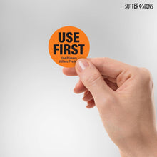 Load image into Gallery viewer, Bulk Case of 50 Sets - 1000 Labels Use First Stickers for Food Service, 1.5-inch Wide, Orange by Sutter Signs