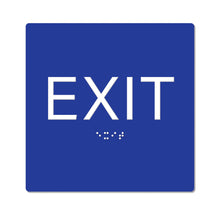 Load image into Gallery viewer, Bulk Case of 100 Signs - Exit Sign with Braille, Blue, Self Adhesive ADA Building Sign, 6&quot; x 6&quot;