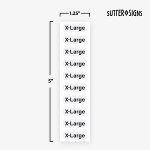 Bulk Case of 100 Rolls - 250pcs X-Large Clothing Size Strip Labels, 1.25" x 5" Labels, X-Large, 250/Roll, Clear Clothing Size Strip Sticker for Shirts, Pants, Accessories, Retail Clothing