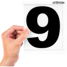 Load image into Gallery viewer, Bulk Case of 100 Sets - Black Vinyl Numbers 6 Inch 0-9 - Weatherproof Peel and Stick Adhesive Number Stickers