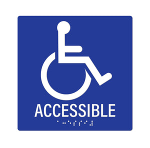 Bulk Case of 100 Signs - Handicapped Accessible Sign with Braille, Blue, Self Adhesive Plastic ADA Building Sign, 6" x 6"