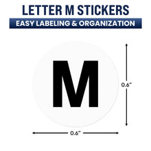 Load image into Gallery viewer, Bulk Case of 250 Rolls - 500pcs Letter M Stickers, 0.6" Letter Sticker Dot Labels for Organization Inventory, 500/roll
