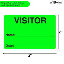 Load image into Gallery viewer, Bulk Case of 100 Sets - Visitor Pass Stickers, 2" x 3" Fluorescent Green Visitor Identification Badges, 300pcs/roll