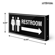 Load image into Gallery viewer, Bulk Case of 45 Sets - 2pk Restroom Sign with Arrow | Wall Mounted Projecting Double Sided Unisex Restroom Signs 12.1&quot; x 5.5&quot;