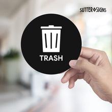 Load image into Gallery viewer, Bulk Case of 200 Sets - 3pk Trash Stickers | 4&quot; Weatherproof Decals for Outside Waste, Garbage Cans, and Trash Bins