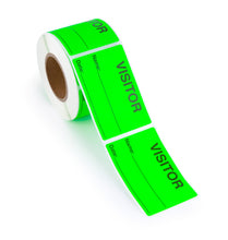 Load image into Gallery viewer, Bulk Case of 100 Sets - Visitor Pass Stickers, 2" x 3" Fluorescent Green Visitor Identification Badges, 300pcs/roll