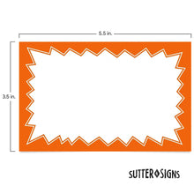Load image into Gallery viewer, Bulk Case of 100 Sets - Sale Signs for Retail Stores 50pcs, 3.5&quot; x 5.5&quot; | Orange Starburst Paper Card Price Tags for Yard Sale, Garage Sale