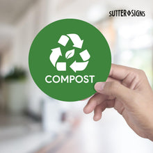 Load image into Gallery viewer, Bulk Case of 250 Sets - Sutter Signs 3pk Compost Stickers for Trash Can | 4" Weatherproof Waste Management Label Sign Decals for Garbage Cans, Yard Waste, and Outdoor Compost Bins