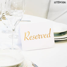 Load image into Gallery viewer, Bulk Case of 150 Sets - Reserved Table Signs for Wedding 20 Pack | Elegant Gold Place Cards Reserved for Family at Wedding Reception Restaurant Party