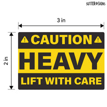 Load image into Gallery viewer, Bulk Case of 100 Rolls - 200pcs Caution Heavy Lift with Care Stickers 2" x 3", Shipping Label Safety Stickers