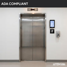 Load image into Gallery viewer, Bulk Case of 100 Sets - 2nd Floor Elevator Jamb Plate Sign with Braille Raised Number (Pack of 2), Self Adhesive Plastic ADA Elevator Floor Sign, 4" x 4" (Pack of 2)