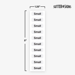 Bulk Case of 100 Rolls - 250pcs Small Clothing Size Strip Labels, 1.25" x 5", Small, 250 Labels/Roll, Clear Size Strip Sticker for Shirts, Pants, Accessories, Retail Clothing