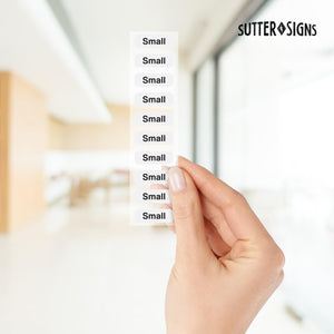Bulk Case of 100 Rolls - 250pcs Small Clothing Size Strip Labels, 1.25" x 5", Small, 250 Labels/Roll, Clear Size Strip Sticker for Shirts, Pants, Accessories, Retail Clothing
