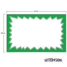 Load image into Gallery viewer, Bulk Case of 100 Sets - Sale Signs for Retail Stores 50pcs, 3.5" x 5.5" | Green Starburst Paper Card Price Tags for Yard Sale, Garage Sale