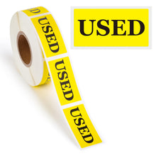 Load image into Gallery viewer, Bulk Case of 200 Rolls - 500pcs Yellow Used Sticker Roll for Inventory Control, Sample Labels Retail Stickers, 0.75" x 1.5"